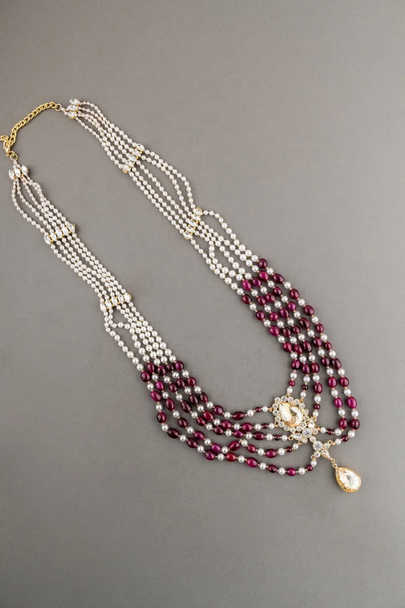 Maroon Six Layered Long Bead Mala