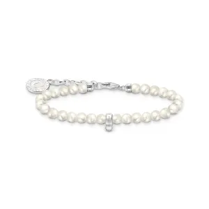 Member charm bracelet with white freshwater pearls