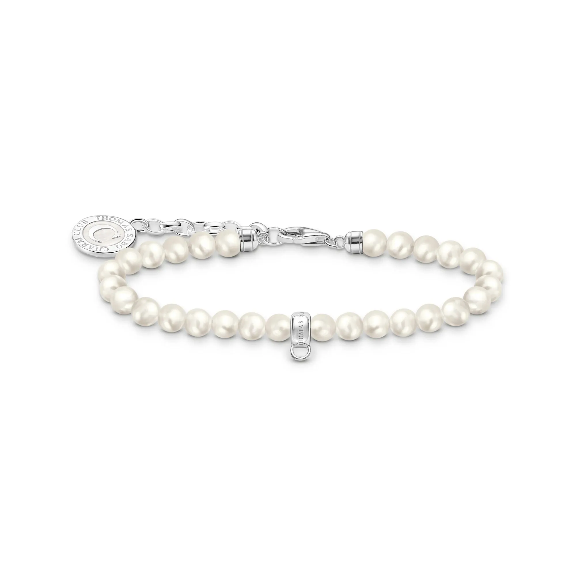 Member charm bracelet with white freshwater pearls