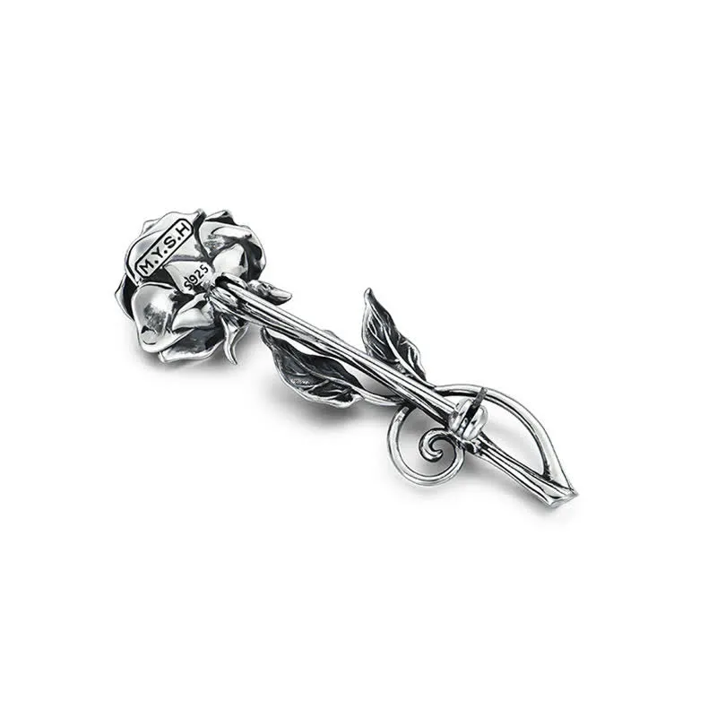 Men's Romantic Gentleman 3D Silver Rose Brooch