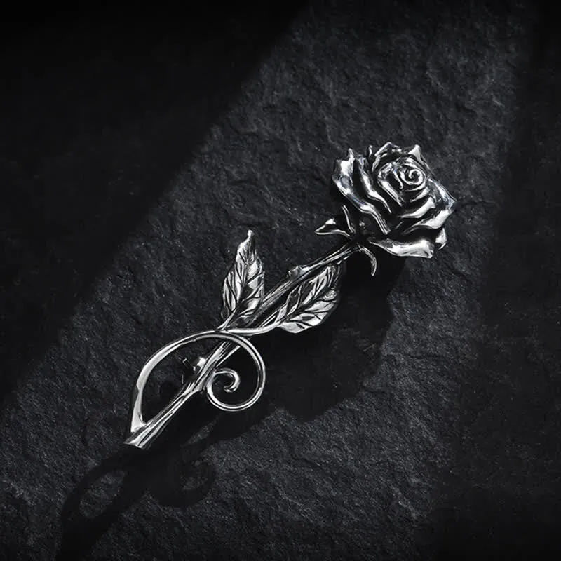 Men's Romantic Gentleman 3D Silver Rose Brooch