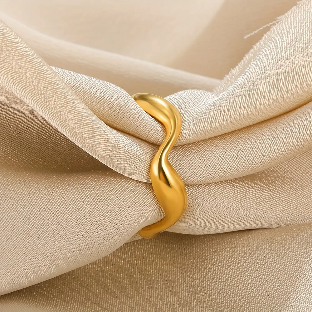 Men's Stainless Steel Wavy Ring Adjustable Opening Ring