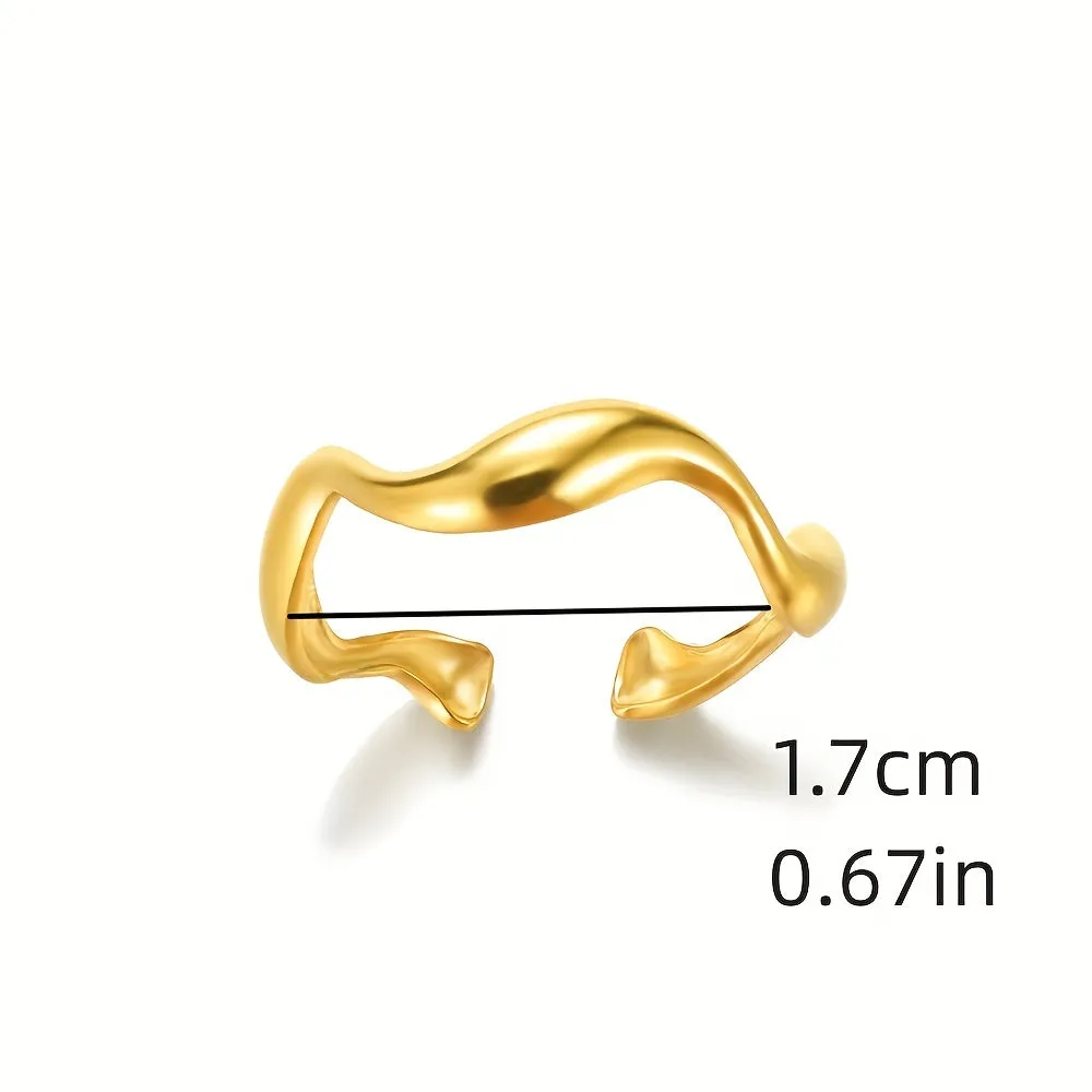 Men's Stainless Steel Wavy Ring Adjustable Opening Ring