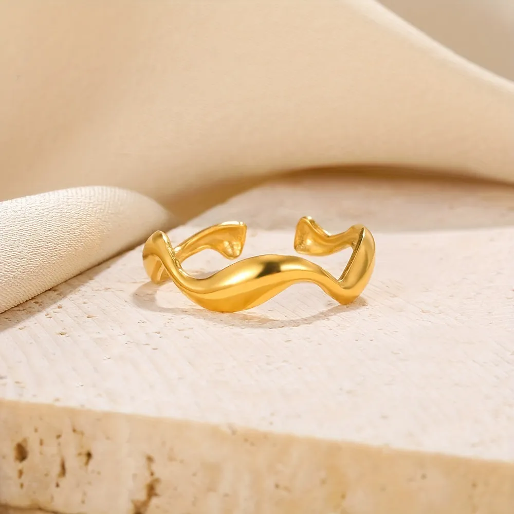 Men's Stainless Steel Wavy Ring Adjustable Opening Ring