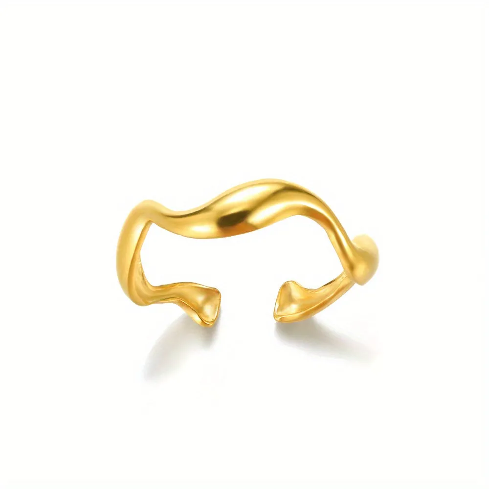 Men's Stainless Steel Wavy Ring Adjustable Opening Ring