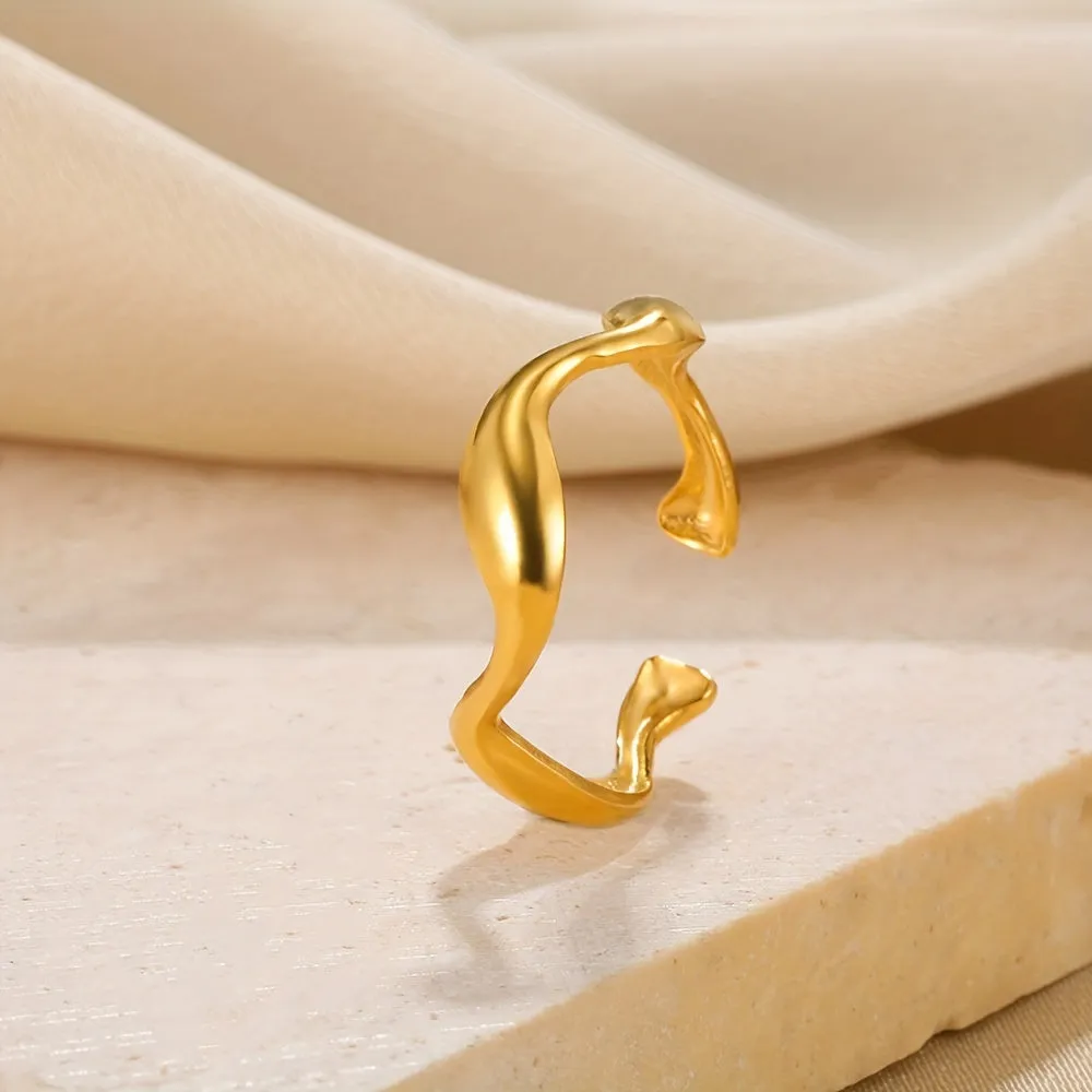 Men's Stainless Steel Wavy Ring Adjustable Opening Ring