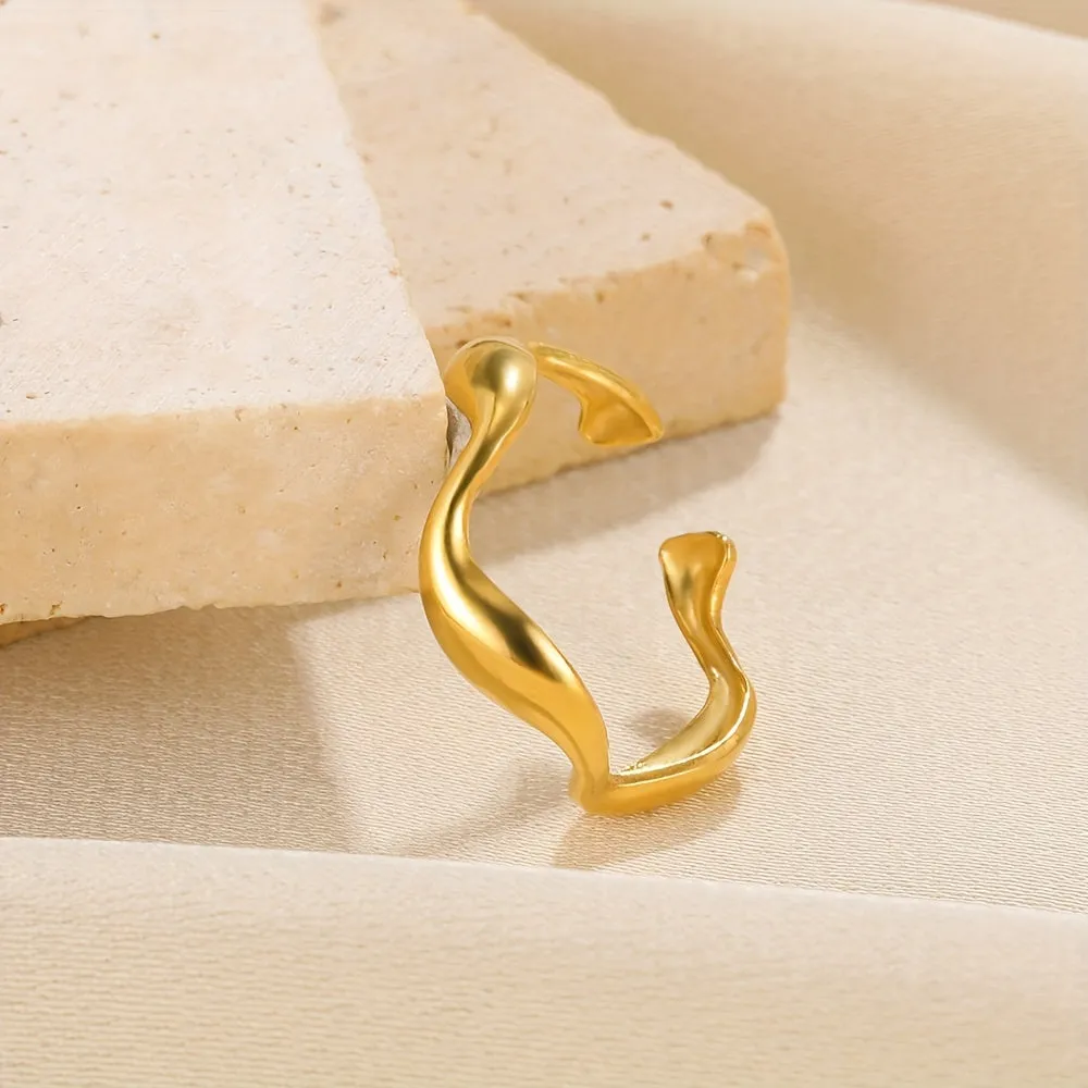 Men's Stainless Steel Wavy Ring Adjustable Opening Ring