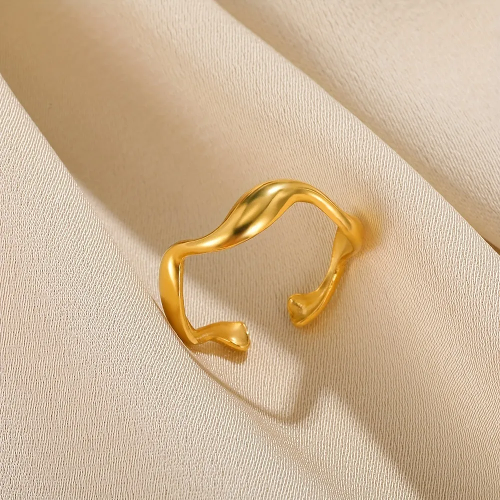 Men's Stainless Steel Wavy Ring Adjustable Opening Ring