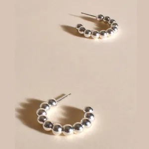 Metal Ball Hoop Earrings (Silver)
