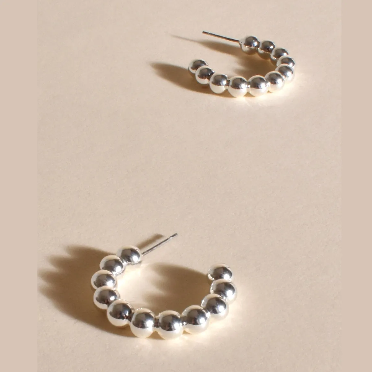 Metal Ball Hoop Earrings (Silver)