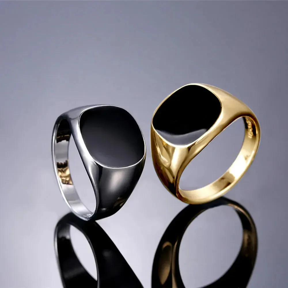 Metal Glossy Rings for Men Geometric Width Signet Square Finger Punk Style Fashion Ring Jewelry Accessories