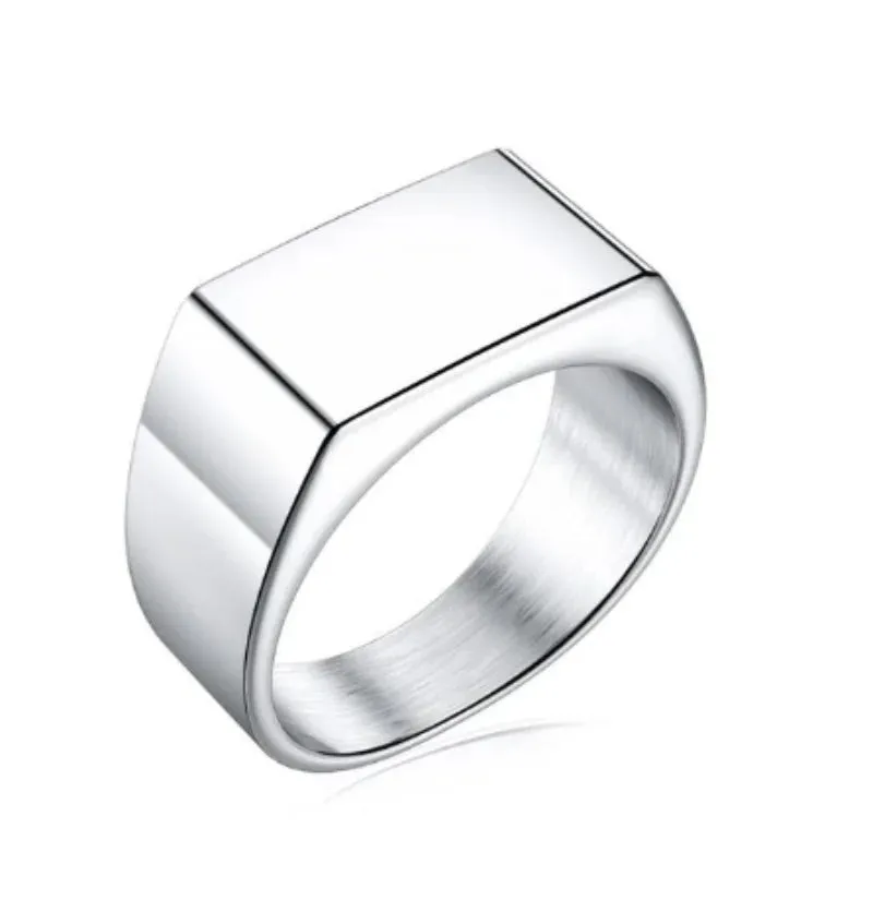 Metal Glossy Rings for Men Geometric Width Signet Square Finger Punk Style Fashion Ring Jewelry Accessories