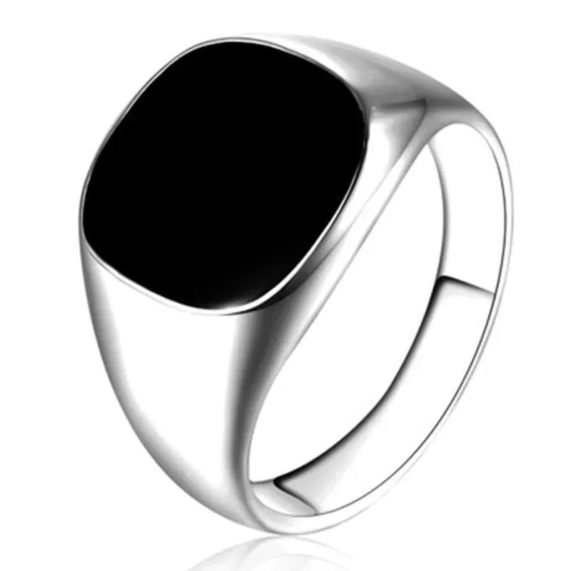 Metal Glossy Rings for Men Geometric Width Signet Square Finger Punk Style Fashion Ring Jewelry Accessories