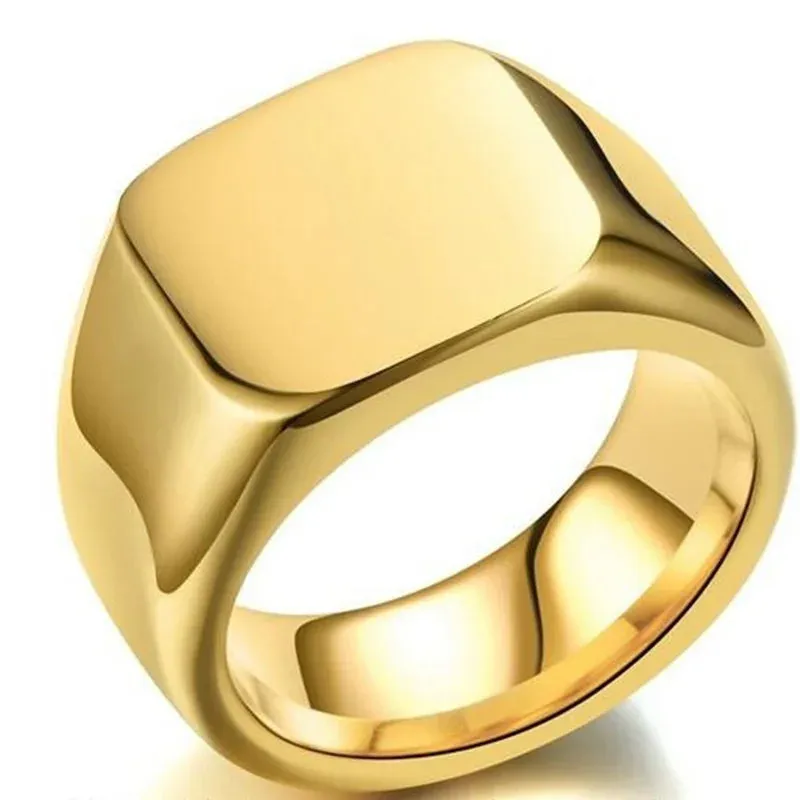 Metal Glossy Rings for Men Geometric Width Signet Square Finger Punk Style Fashion Ring Jewelry Accessories