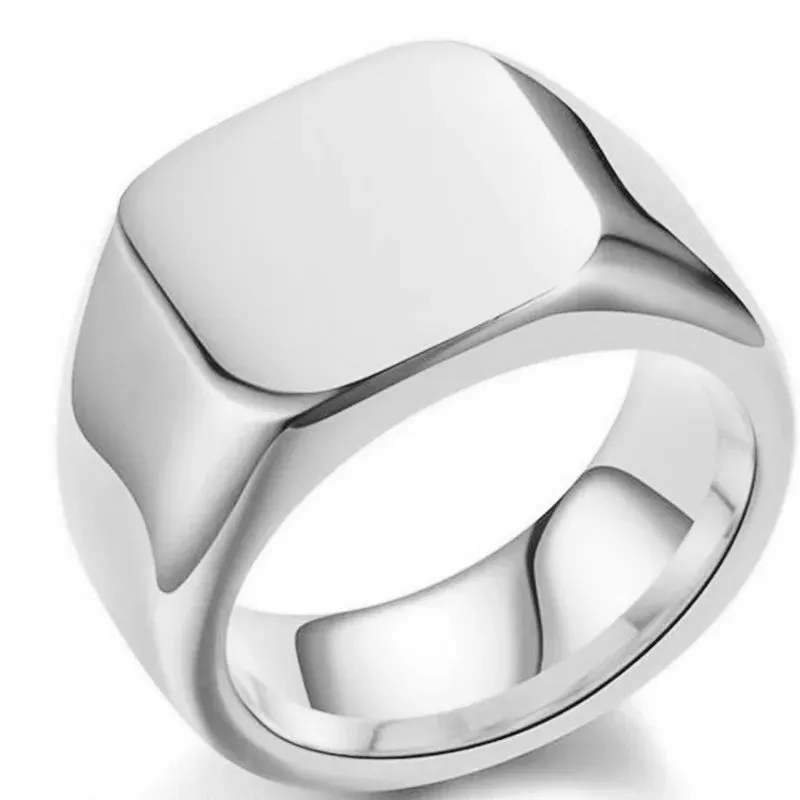 Metal Glossy Rings for Men Geometric Width Signet Square Finger Punk Style Fashion Ring Jewelry Accessories