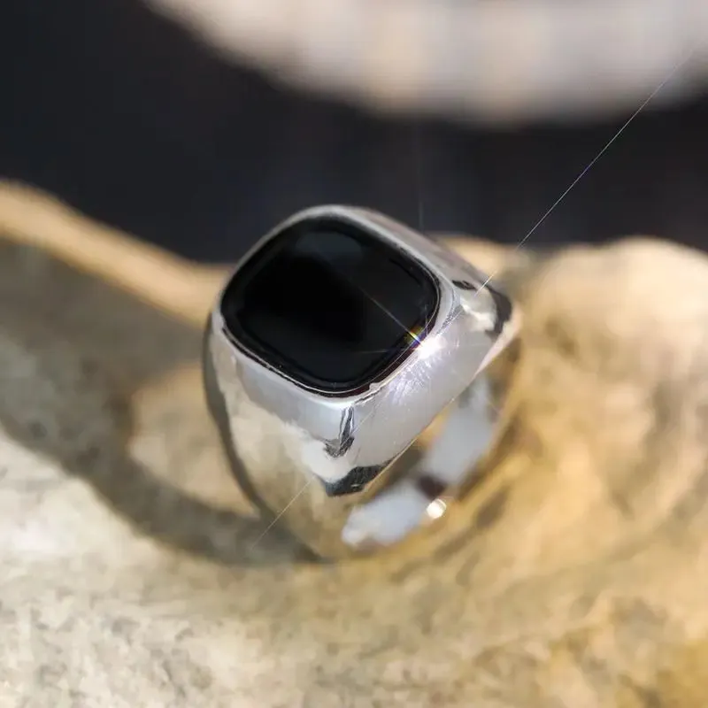 Metal Glossy Rings for Men Geometric Width Signet Square Finger Punk Style Fashion Ring Jewelry Accessories