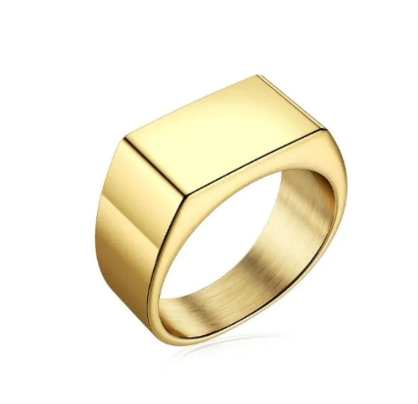 Metal Glossy Rings for Men Geometric Width Signet Square Finger Punk Style Fashion Ring Jewelry Accessories