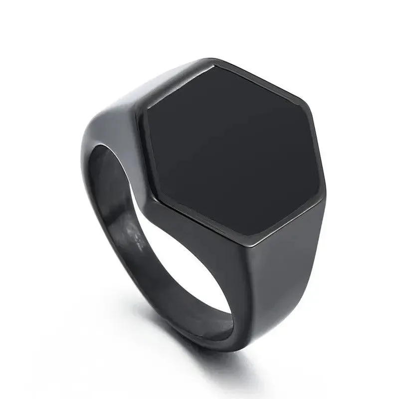 Metal Glossy Rings for Men Geometric Width Signet Square Finger Punk Style Fashion Ring Jewelry Accessories