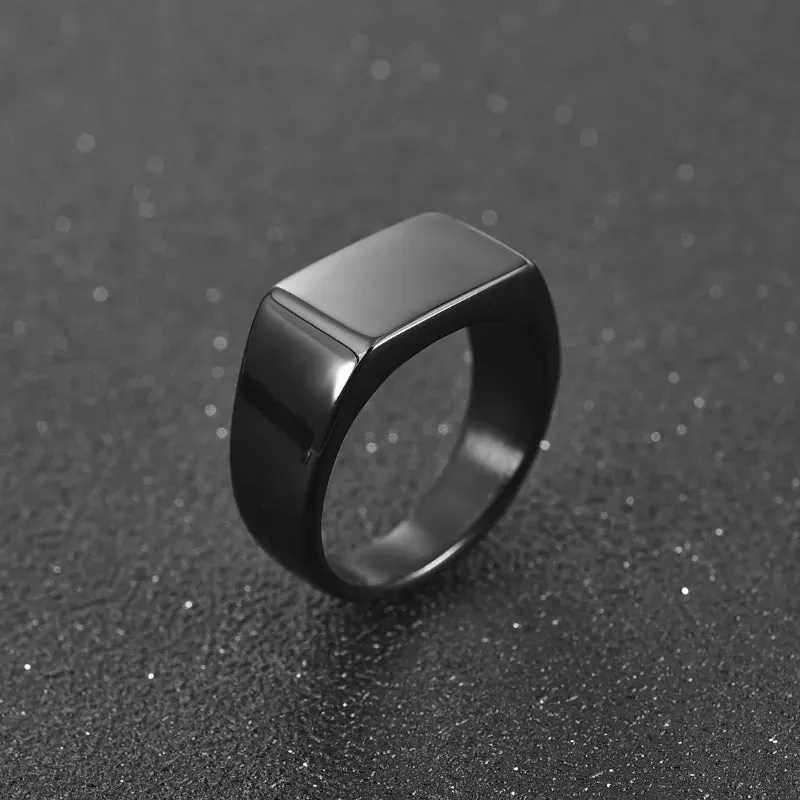 Metal Glossy Rings for Men Geometric Width Signet Square Finger Punk Style Fashion Ring Jewelry Accessories