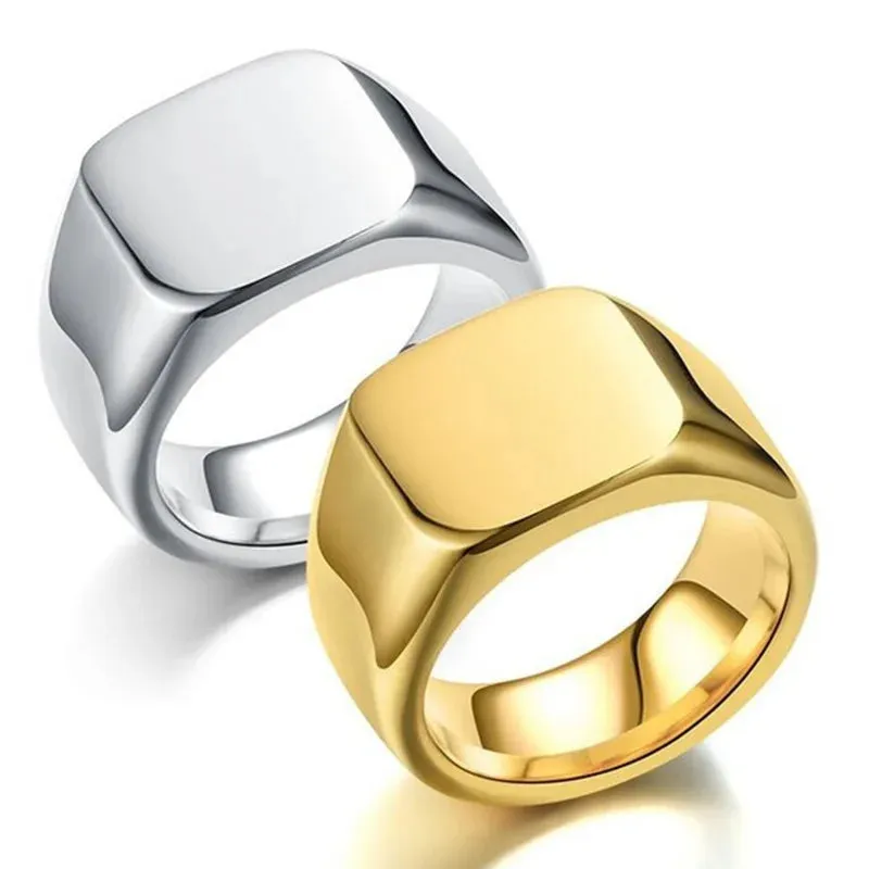 Metal Glossy Rings for Men Geometric Width Signet Square Finger Punk Style Fashion Ring Jewelry Accessories