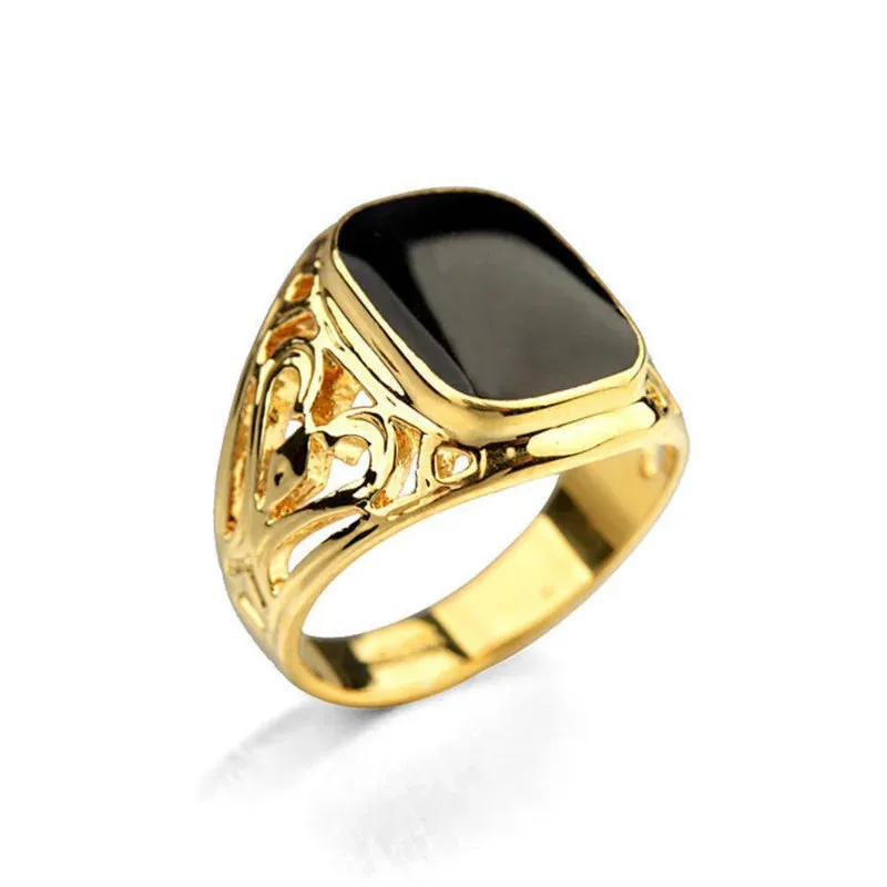 Metal Glossy Rings for Men Geometric Width Signet Square Finger Punk Style Fashion Ring Jewelry Accessories