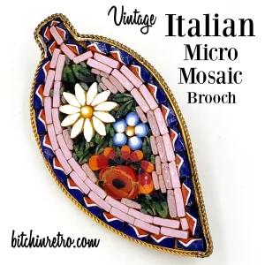 Micro Mosaic Vintage Floral Brooch Marked Italy