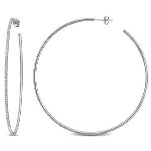 Micro-Set Diamond 14K White Gold Hoop Earrings