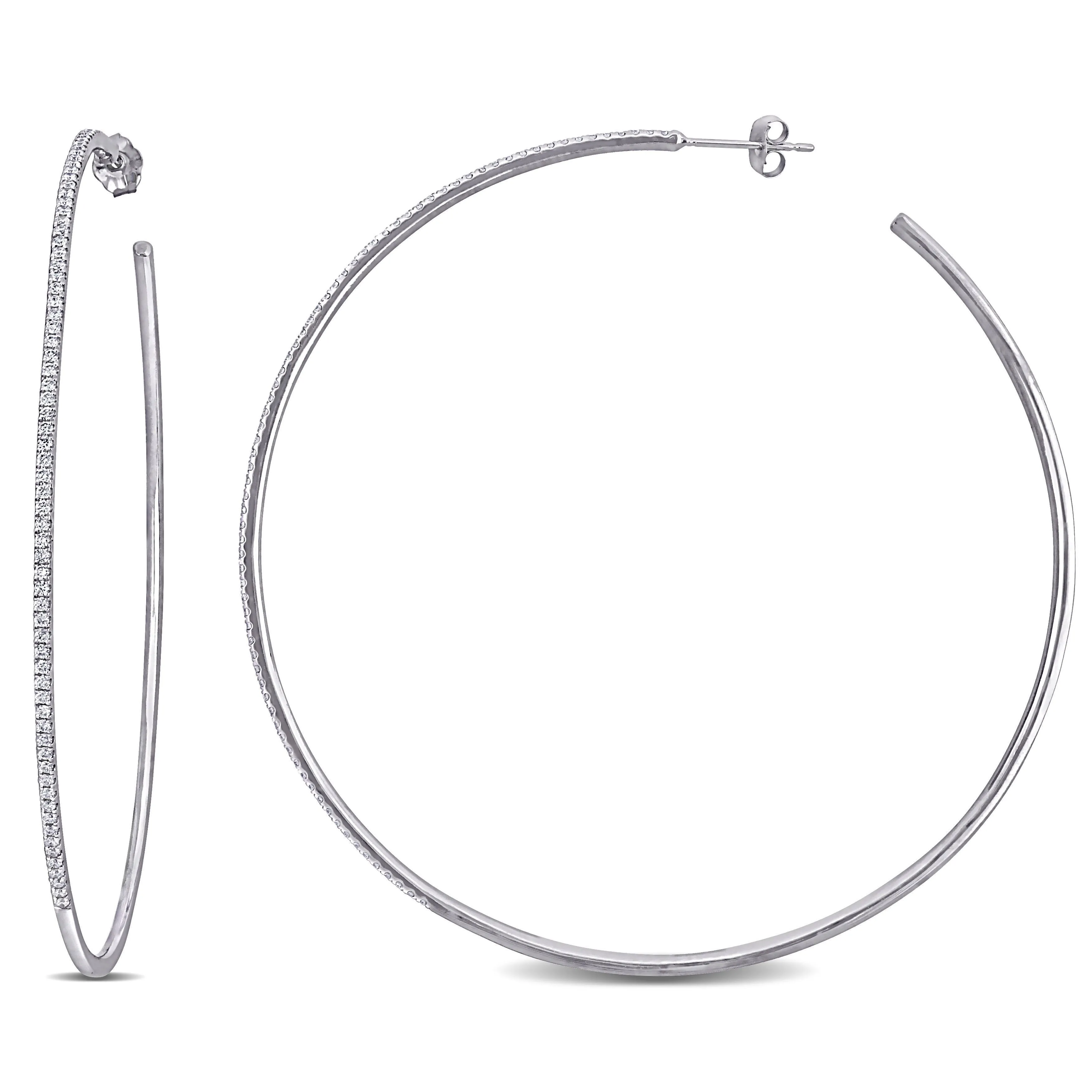 Micro-Set Diamond 14K White Gold Hoop Earrings