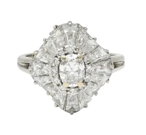 Mid-Century 3.95 CTW Diamond Platinum Vintage Ballerina Halo Cocktail Ring