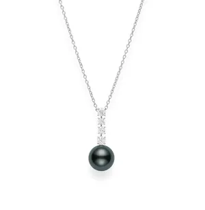 Mikimoto Classic White Gold Black South Sea Pearl and Diamond Drop Pendant