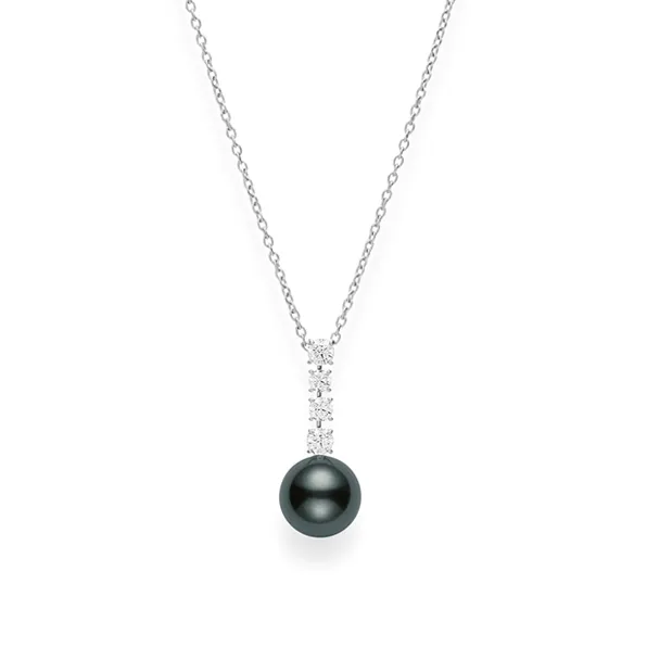 Mikimoto Classic White Gold Black South Sea Pearl and Diamond Drop Pendant