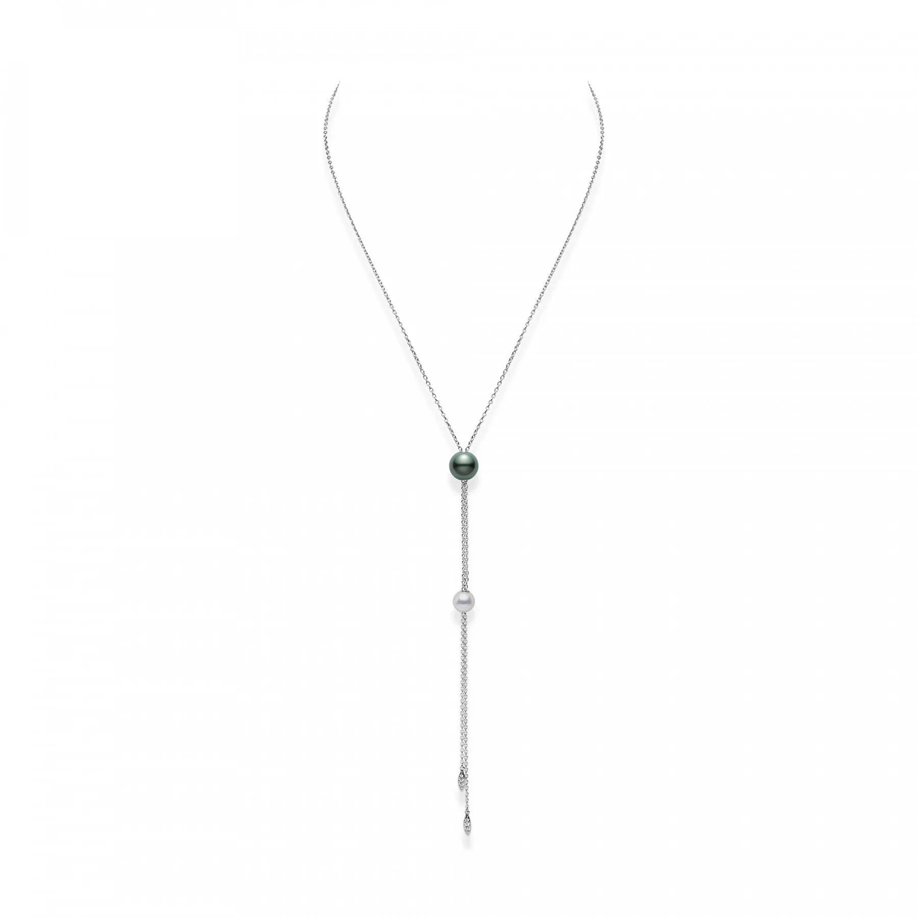 Mikimoto Morning Dew Akoya and Black South Sea Cultured Pearl Lariat Necklace with Diamonds