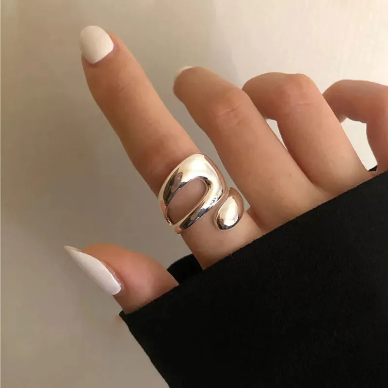 Minimalist Silver Colour Ring for Women Fashion Creative Hollow Irregular Geometric Rings Set Birthday Party Jewelry Gift