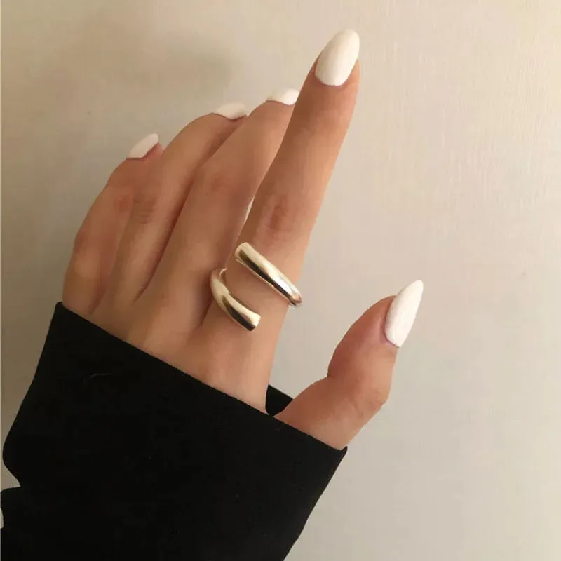 Minimalist Silver Colour Ring for Women Fashion Creative Hollow Irregular Geometric Rings Set Birthday Party Jewelry Gift