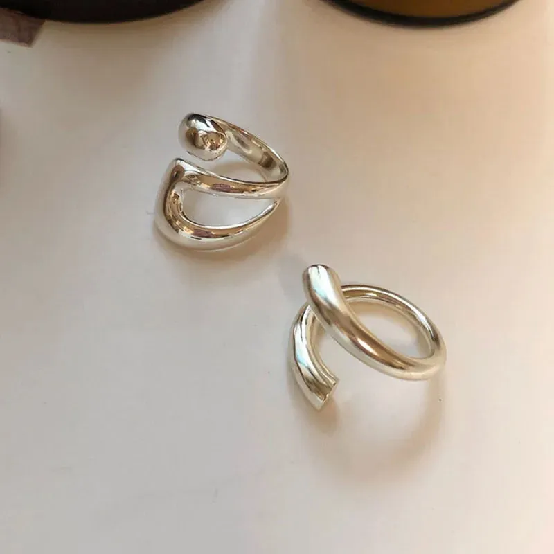 Minimalist Silver Colour Ring for Women Fashion Creative Hollow Irregular Geometric Rings Set Birthday Party Jewelry Gift
