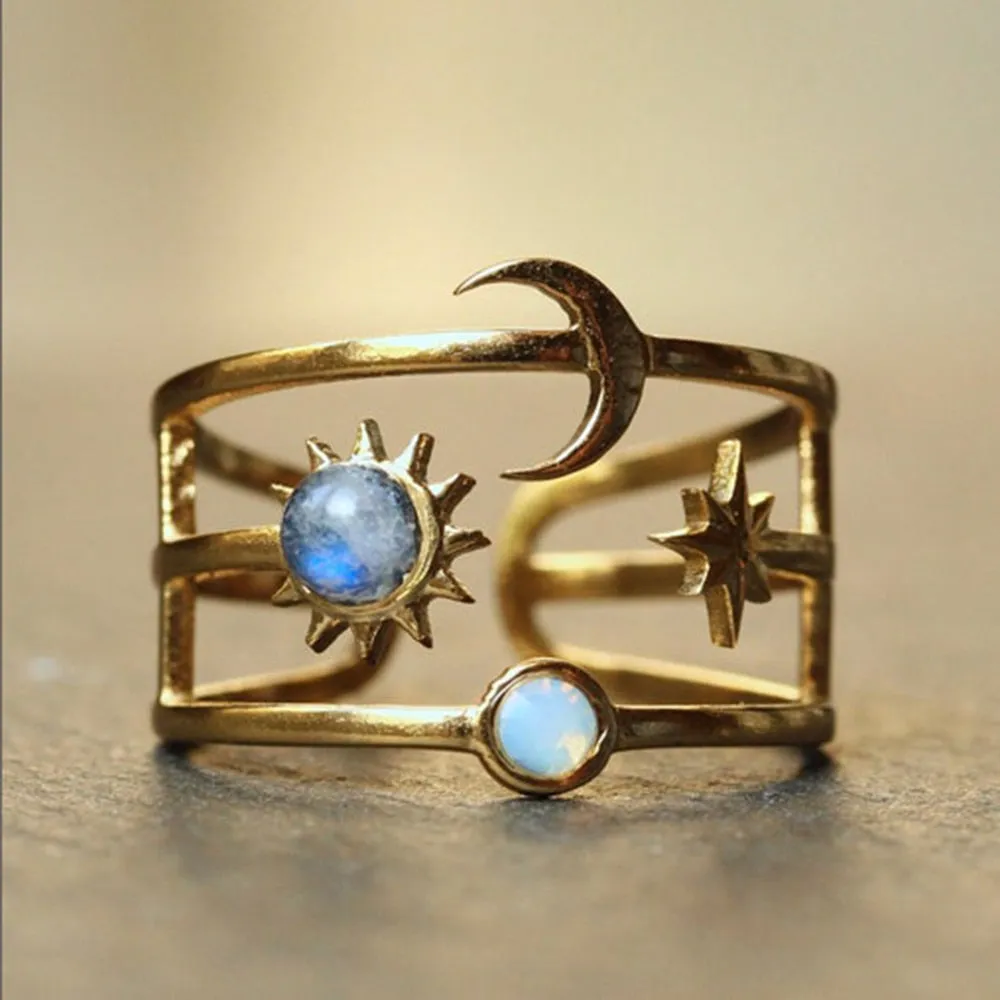 Moon Sun Star Ring Statement Finger Rings for both gender