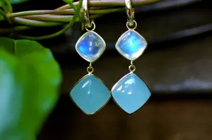 Moonstone and Chalcedony Drop Earrings