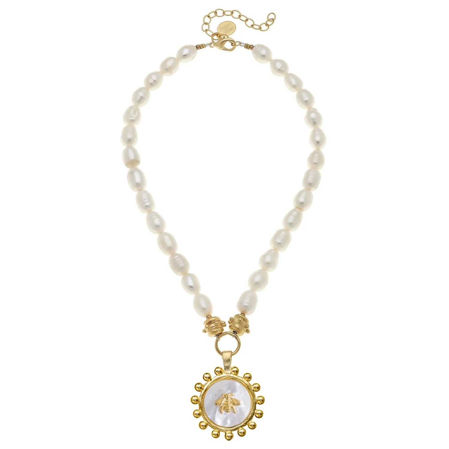Mother of Pearl Bee Necklace on Freshwater pearls