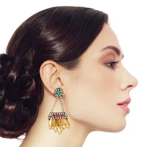 Multicolor Rhinestone Earrings with Burnished Gold Leaves