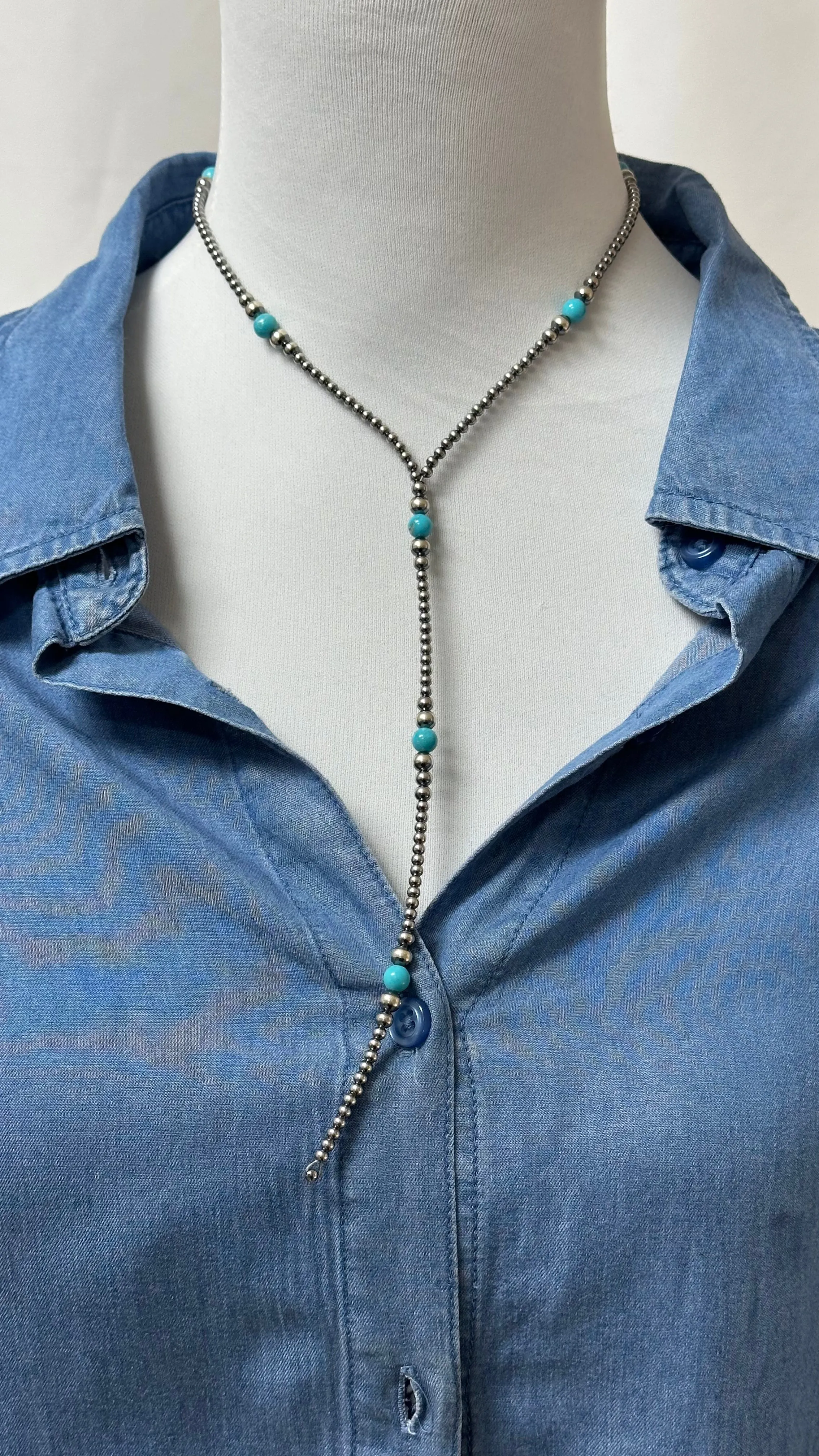 Navajo Style Bead and Turquoise Y-Necklace