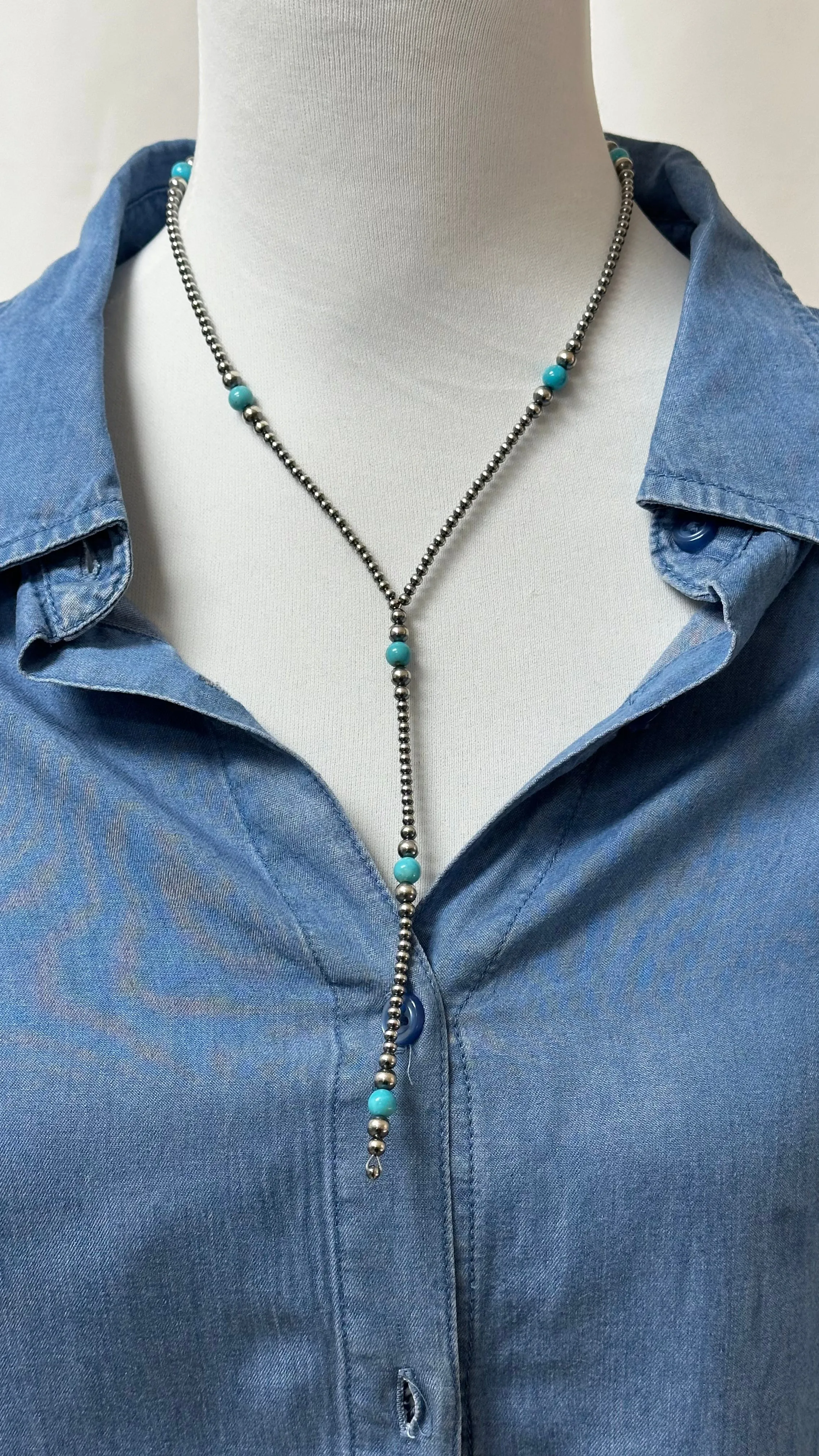 Navajo Style Bead and Turquoise Y-Necklace