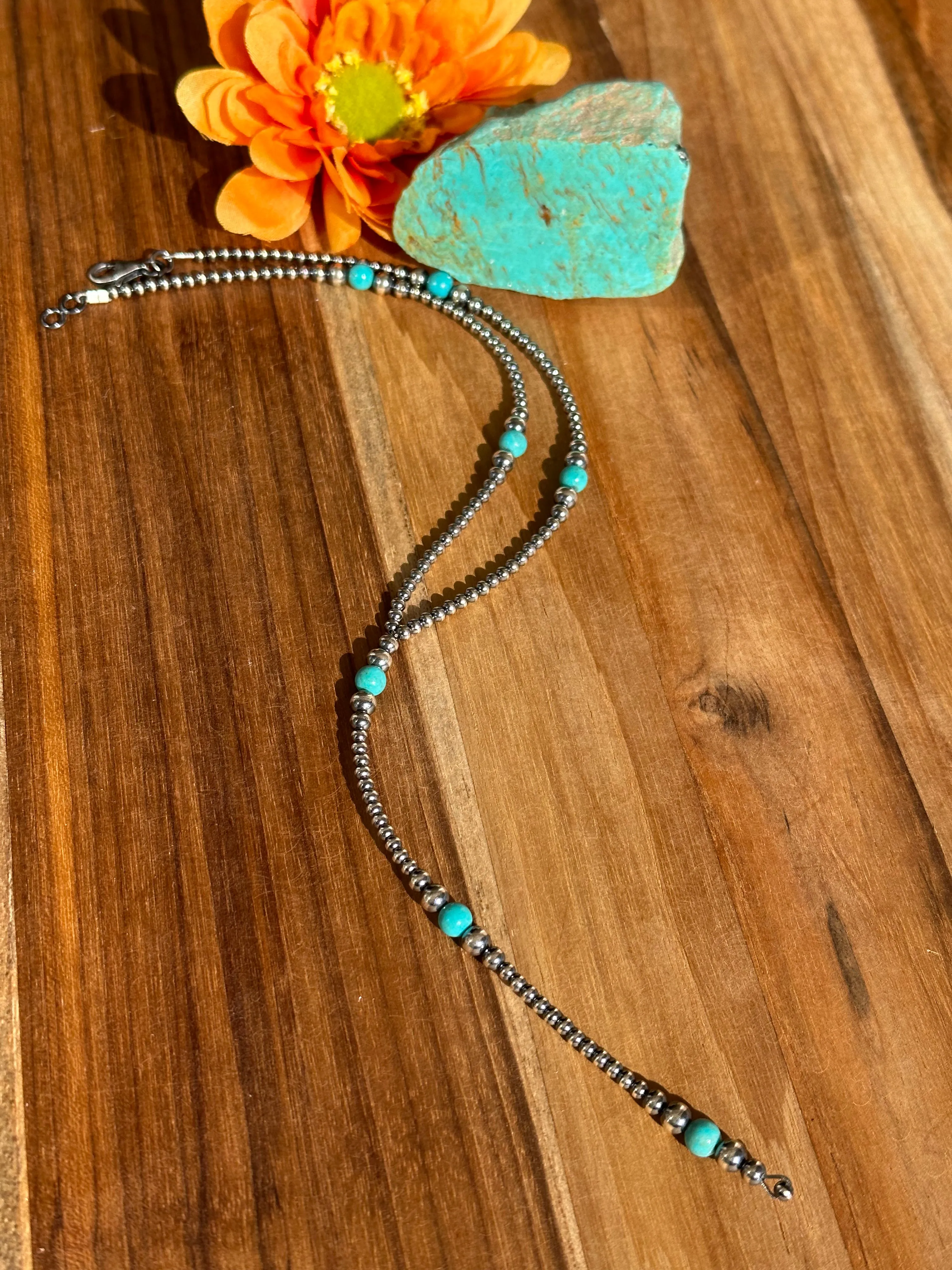 Navajo Style Bead and Turquoise Y-Necklace