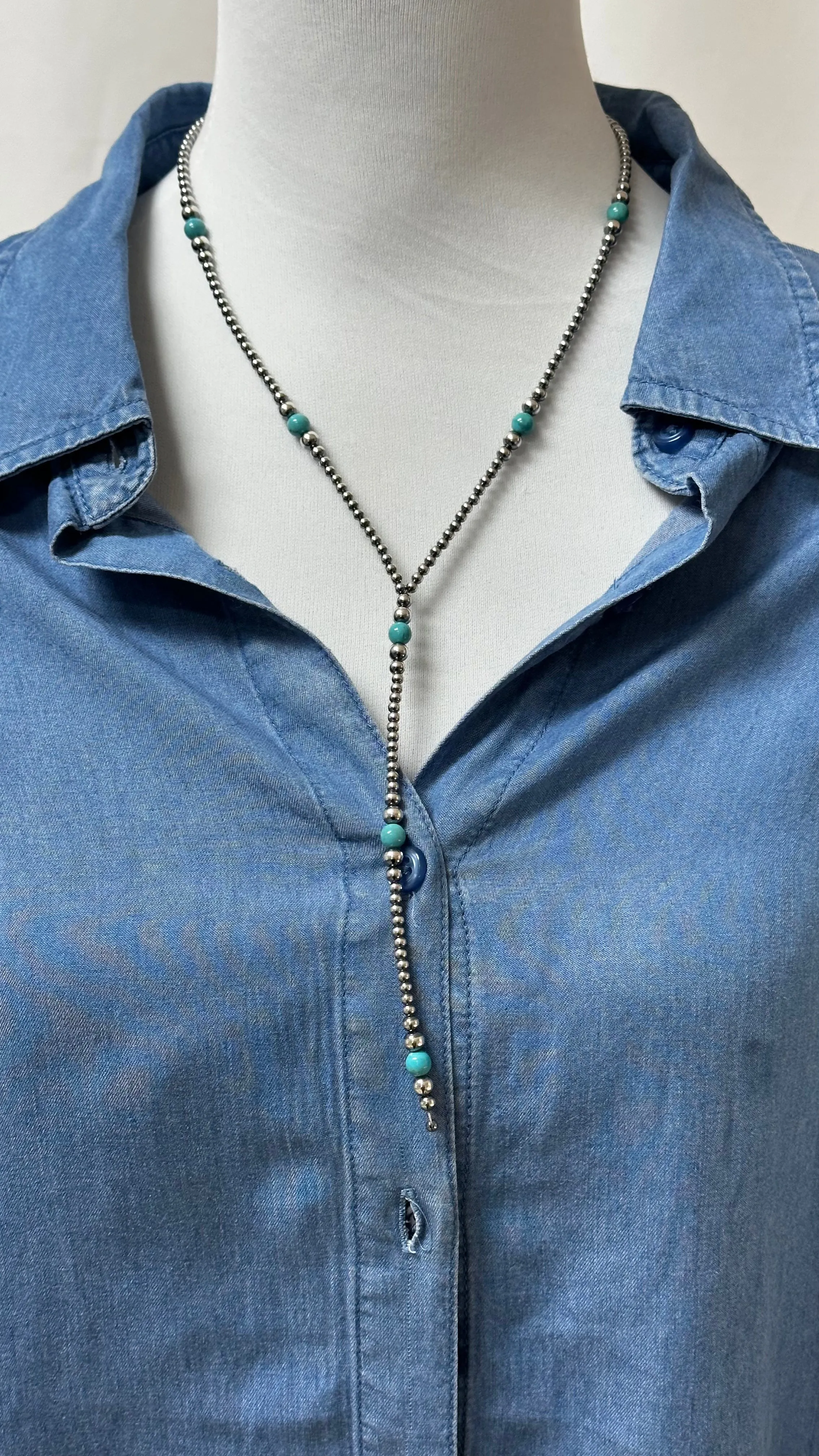 Navajo Style Bead and Turquoise Y-Necklace