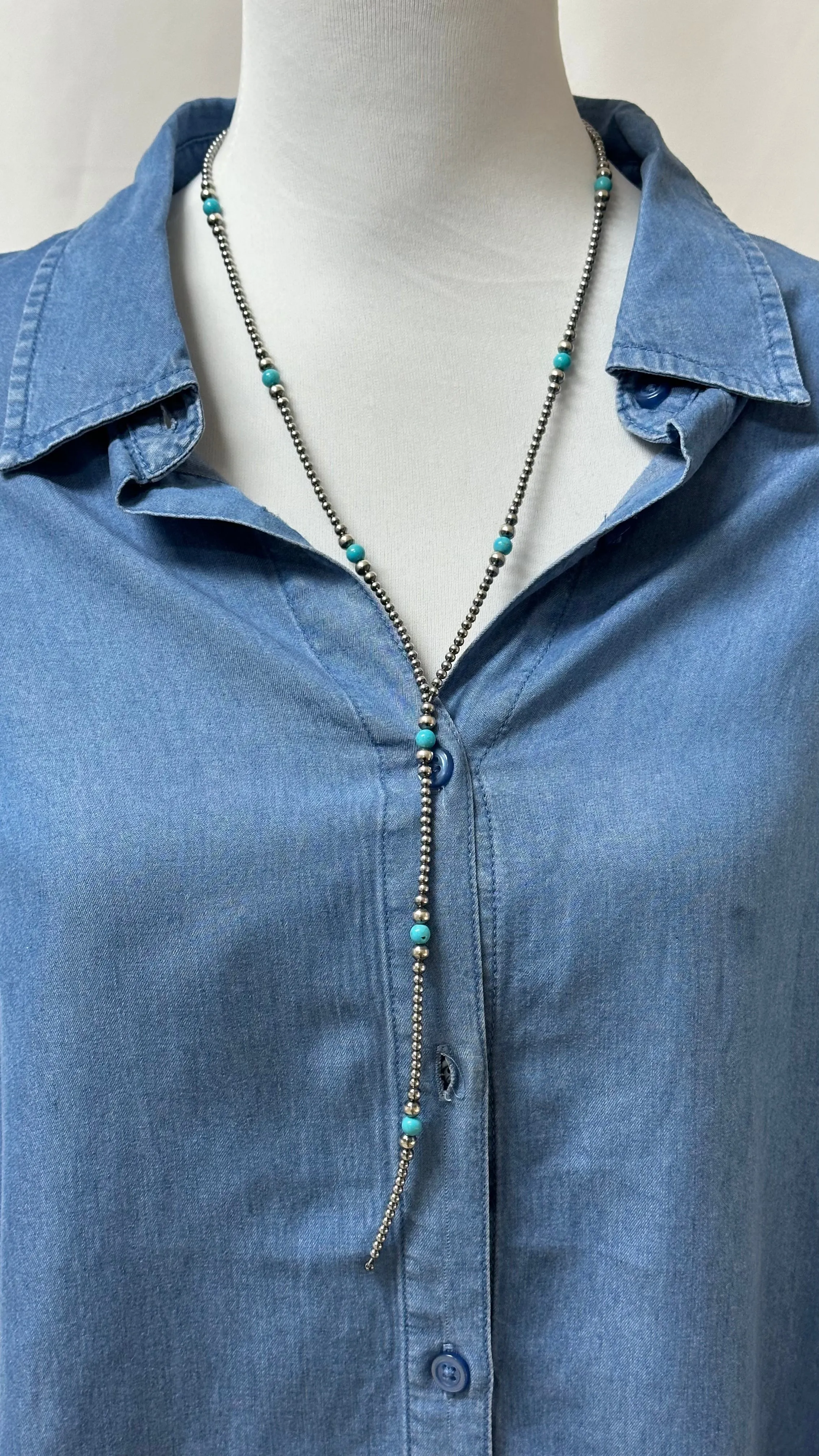 Navajo Style Bead and Turquoise Y-Necklace