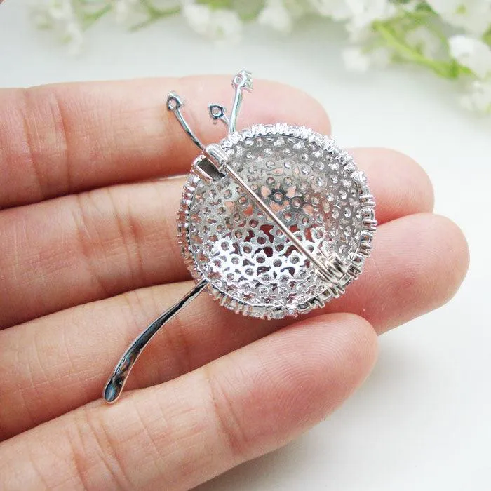 New Bride Dandelion Flower Pearl Bridesmaid Brooch Pin Zircon Crystal Wedding