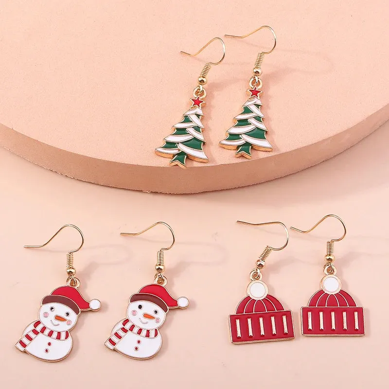New Fashion Mix Styles Merry Christmas Drop Earrings for Women Christmas Tree Deer Santa Dangle Earrings New Year Jewelry Gifts