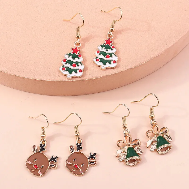 New Fashion Mix Styles Merry Christmas Drop Earrings for Women Christmas Tree Deer Santa Dangle Earrings New Year Jewelry Gifts