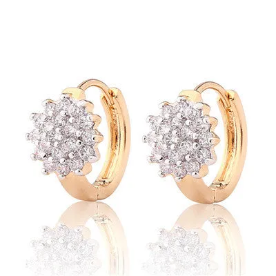 New Small Earings for Women 18K Gold Platinum Plated Hoop Earrings Flowers White Crystal Zirconia CZ Earing Jewelry