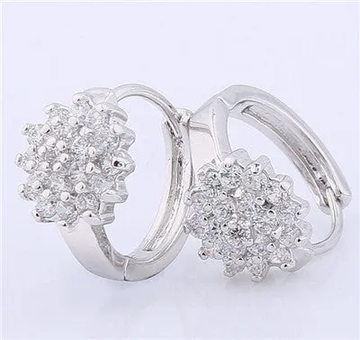 New Small Earings for Women 18K Gold Platinum Plated Hoop Earrings Flowers White Crystal Zirconia CZ Earing Jewelry