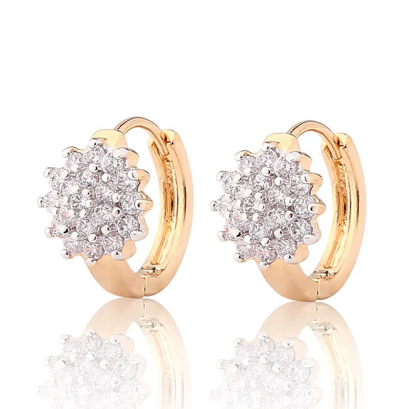 New Small Earings for Women 18K Gold Platinum Plated Hoop Earrings Flowers White Crystal Zirconia CZ Earing Jewelry